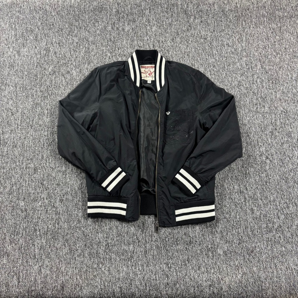Vintage Y2K True Religion World Tour Bomber Jacket Black White Size Small